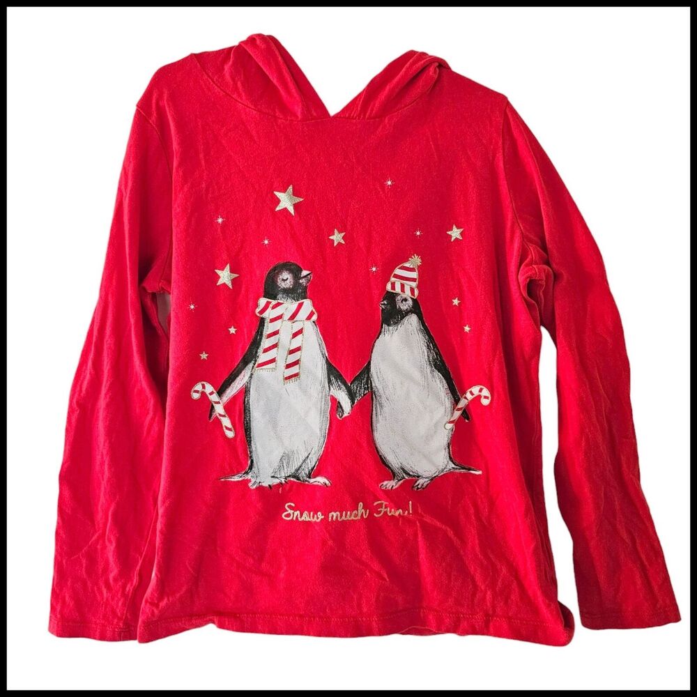 CARTER'S Kids Girls Size 12 Red Long Sleeve Tee Top Penguin‎ Snow Much Fun